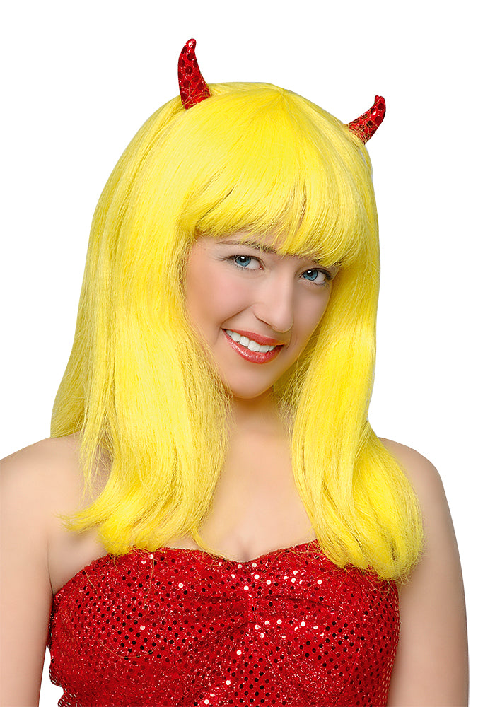 Peluca Diablesa Amarilla Con Cuernos