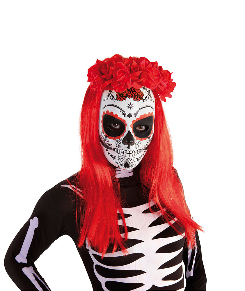 Máscara Calavera Katrina Rosas Dia Muertos