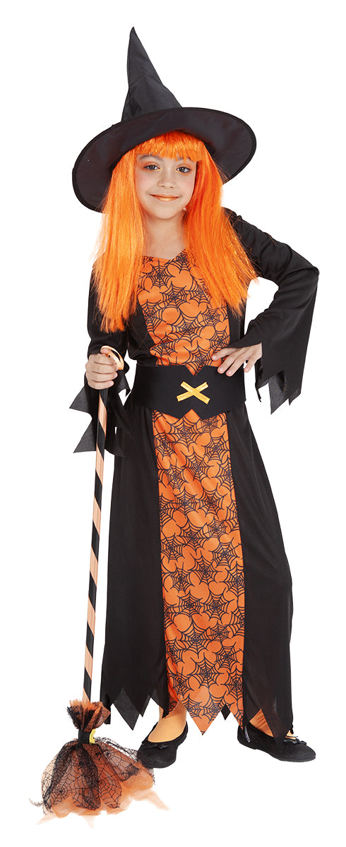 Orange Spider Web Witch Broom 85 cm