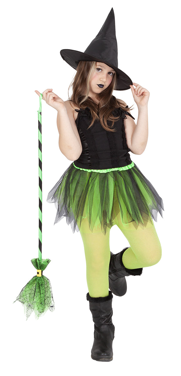 Green Spider Web Witch Broom 85 cm