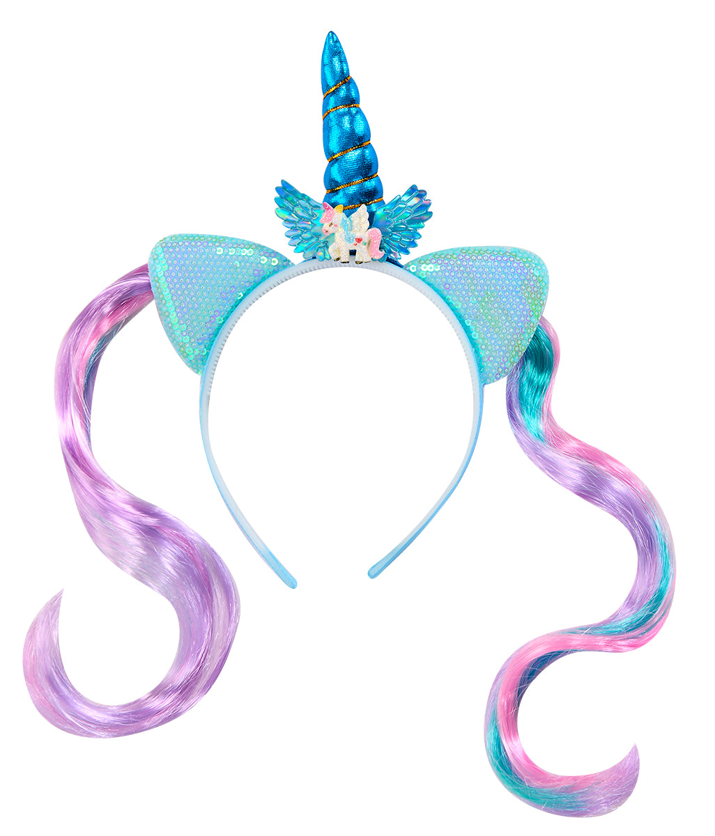 Diadema Unicornio Azul Con Mechas