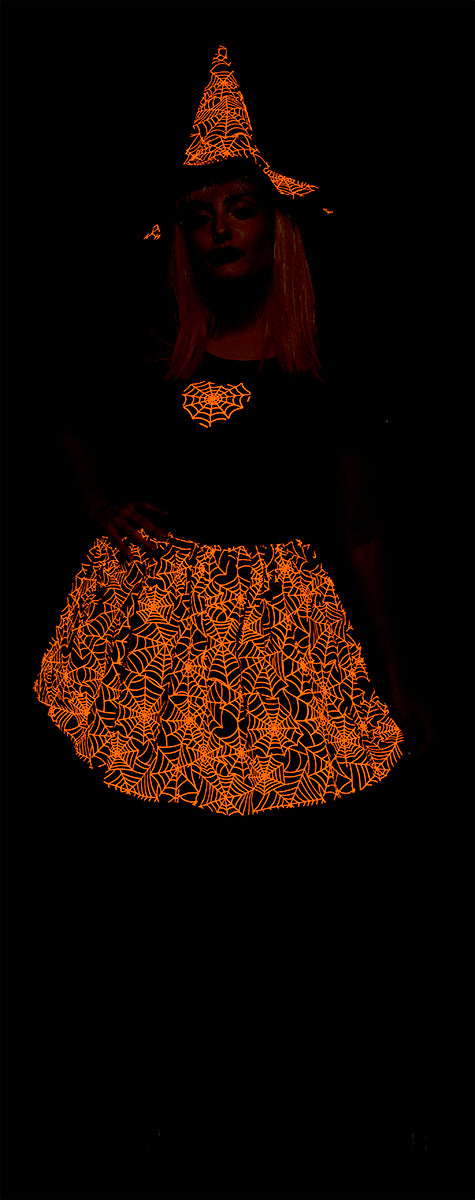 Disfraz Bruja Spiderweb Neon Naranja Ad