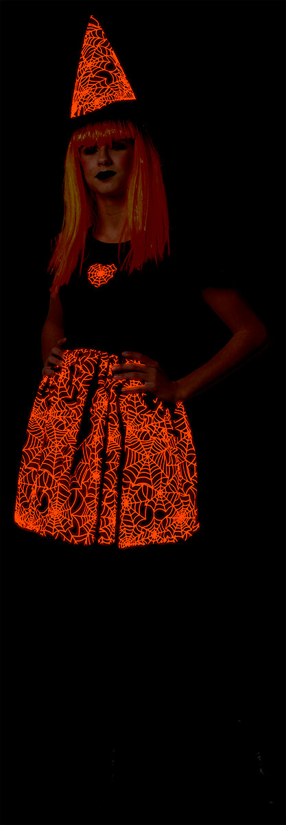 Disfraz Bruja Spiderweb Neon Naranja Inf