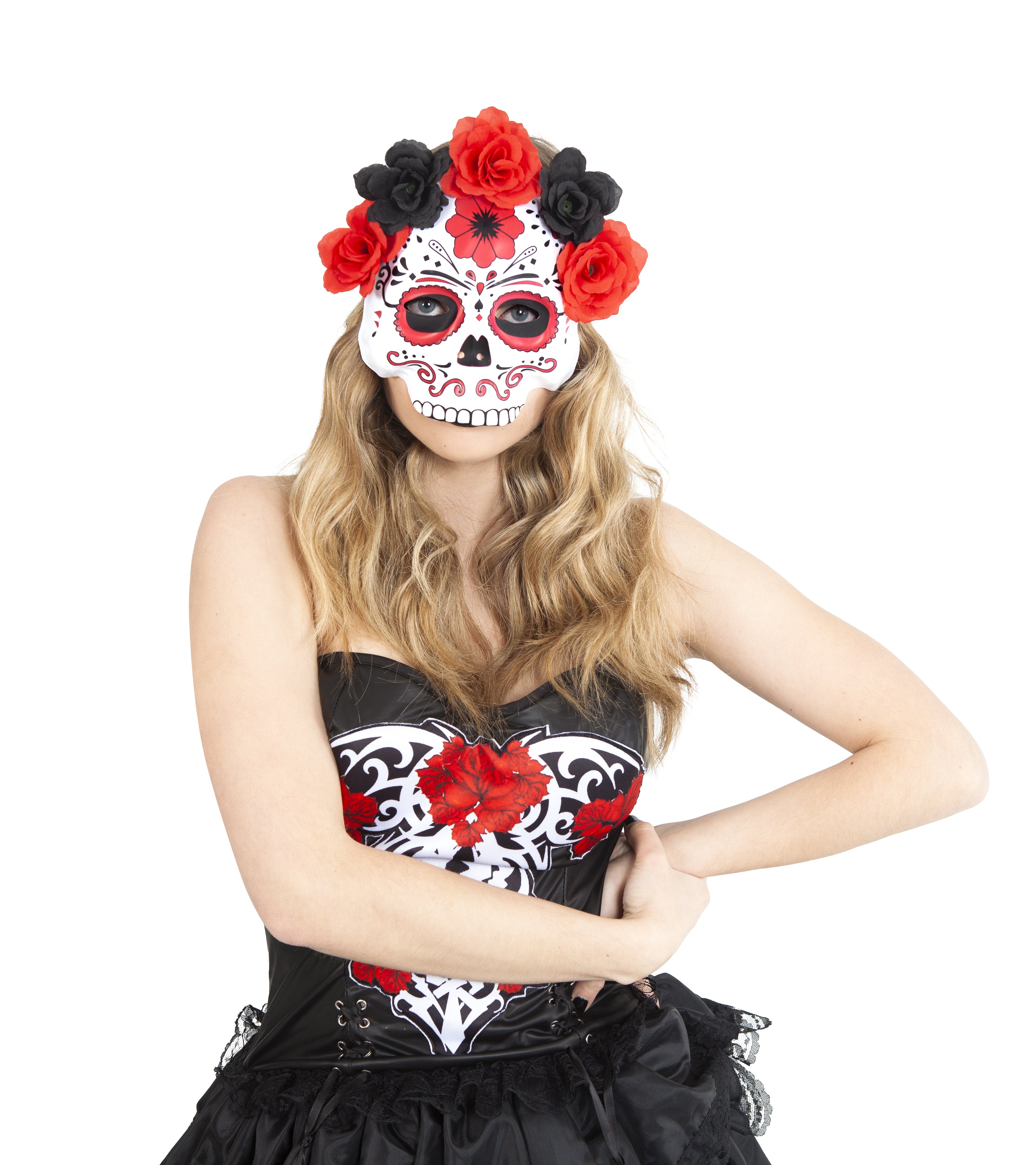 Katrina Mask with Red/Black Flowers
