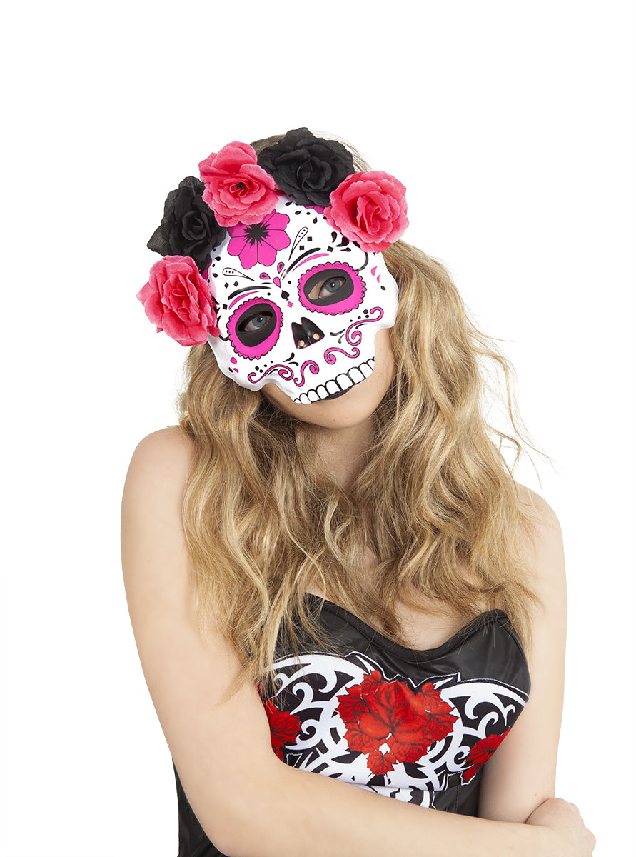 Katrina Mask with Pink/Black Flowers